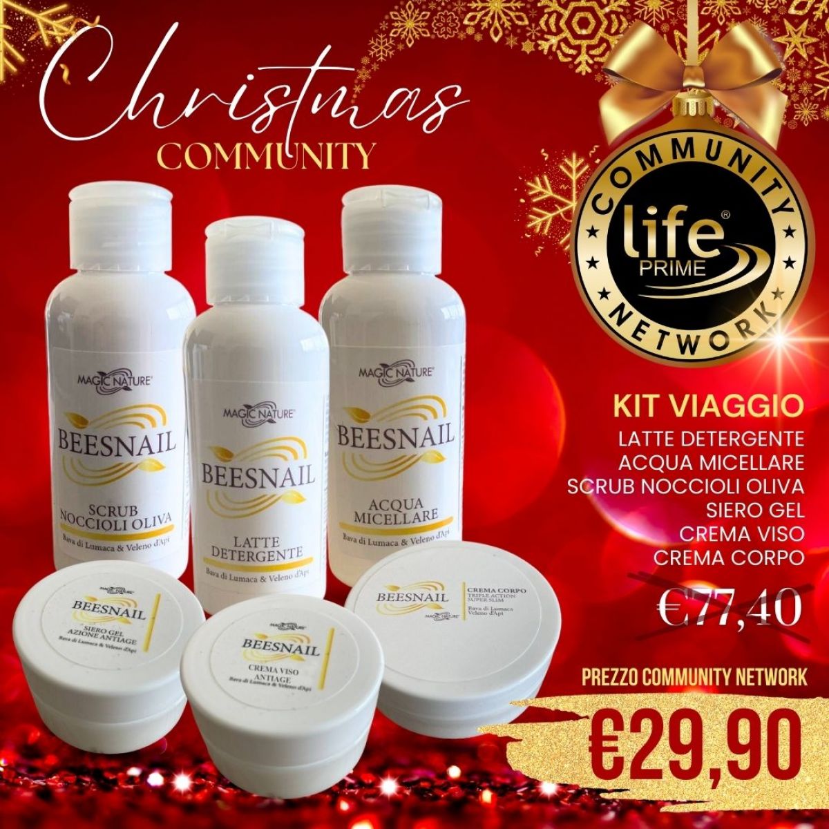 KIT PROVA: LATTE DETERGENTE - ACQUA MICELLARE - SCRUB NOCCIOLI OLIVA - SIERO GEL ANTIAGE - CREMA VISO ANTIAGE - CREMA CORPO TRIPLE ACTION