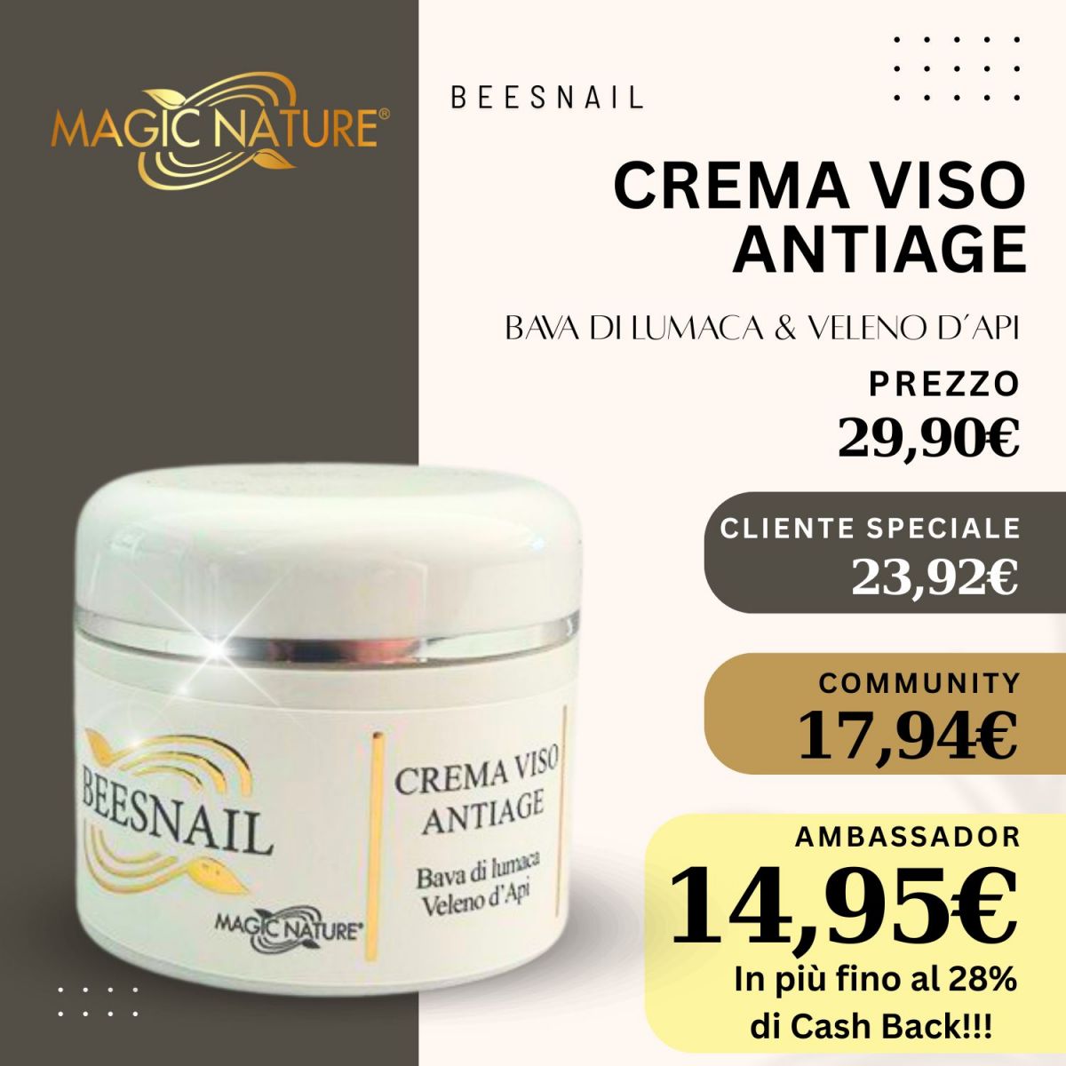 CREMA ANTIAGE BEESNAIL VISO 50ML (BAVA DI LUMACA E VELENO D'APE)