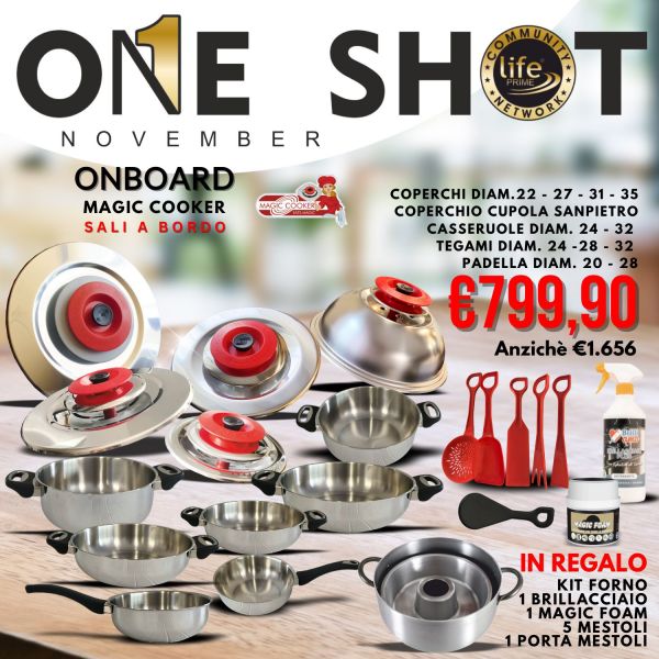 KIT ON BOARD: ART TONDO 21 - 27 - 31 - 35 CLASSIC + ART CUPOLA SANPIETRO CLASSIC + CASSERUOLE ALTE 24 - 32 + TEGAMI 24 - 28 - 32 + PADELLE ALTE 20 - 28 + BRILLACCIAIO PLUS + CREMA DETERGENTE MAGIC FOAM 900 GRAMMI + PORTA MESTOLI + SCHIUMAROLA + MESTOLO +