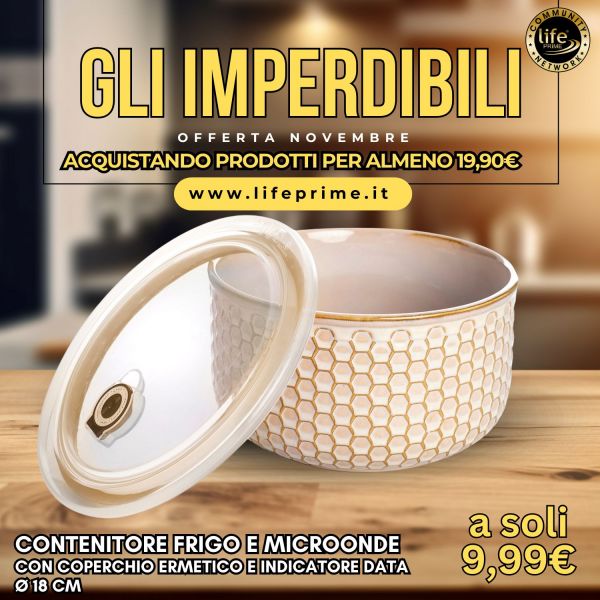 CONTENITORE FRIGO E MICROONDE CON COPERCHIO ERMETICO E INDICATORE DATA Ø 18 CM