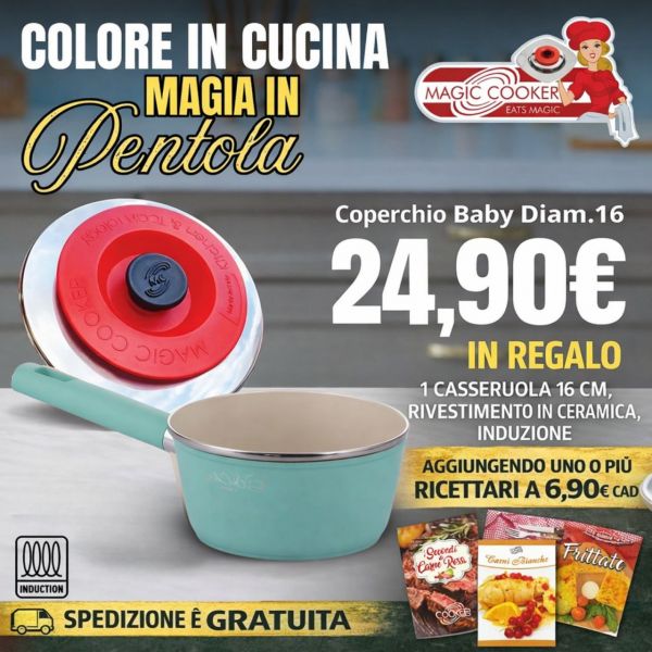 KIT ART TONDO BABY CLASSIC + CASSERUOLA KOLORADOS DIAM. 16 RIVESTIMENTO IN CERAMICA - INDUZIONE - COLORE TURCHESE CHIARO