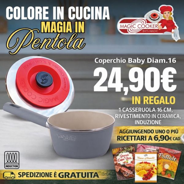 KIT ART TONDO BABY CLASSIC + CASSERUOLA KOLORADOS DIAM. 16 RIVESTIMENTO IN CERAMICA - INDUZIONE - COLORE GRIGIO