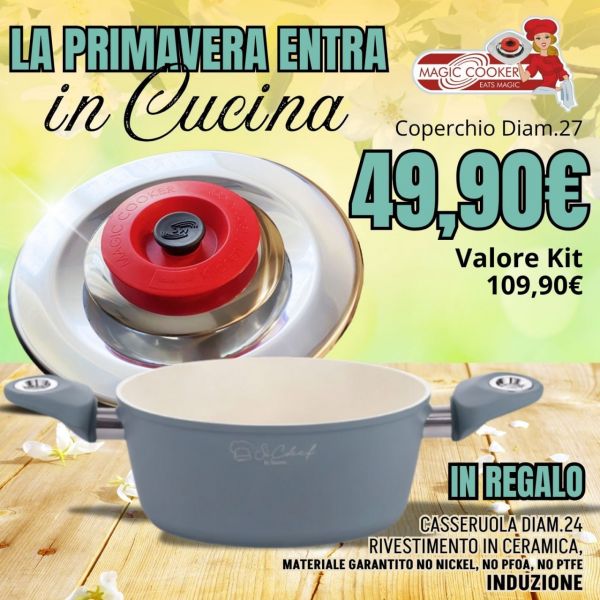 KIT ON BOARD: ART TONDO 27 CLASSIC + CASSERUOLA KOLORADOS DIAM. 24 RIVESTIMENTO IN CERAMICA - INDUZIONE - COLORE GRIGIO