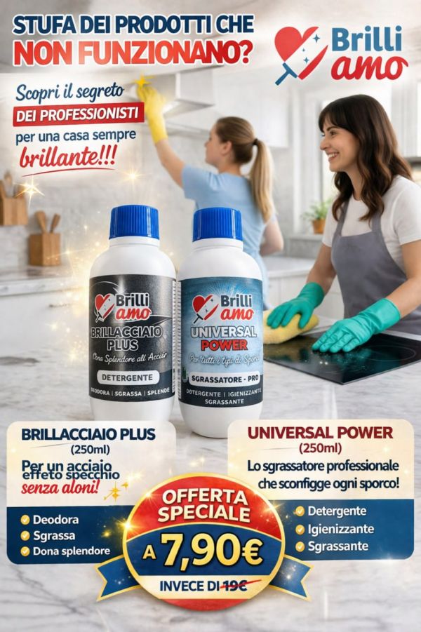 KIT CAMPIONCINI BRILLIAMO 250 ML: BRILLACCIAIO PLUS + UNIVERSAL POWER