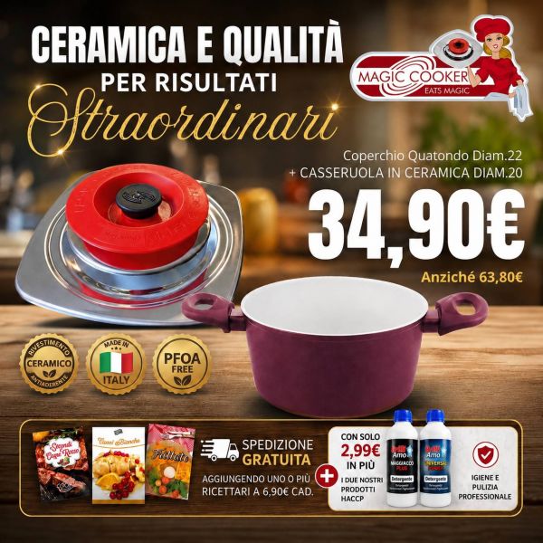 KIT ART QUADRATO 22 CLASSIC + CASSERUOLA IN CERAMICA DIAM. 20