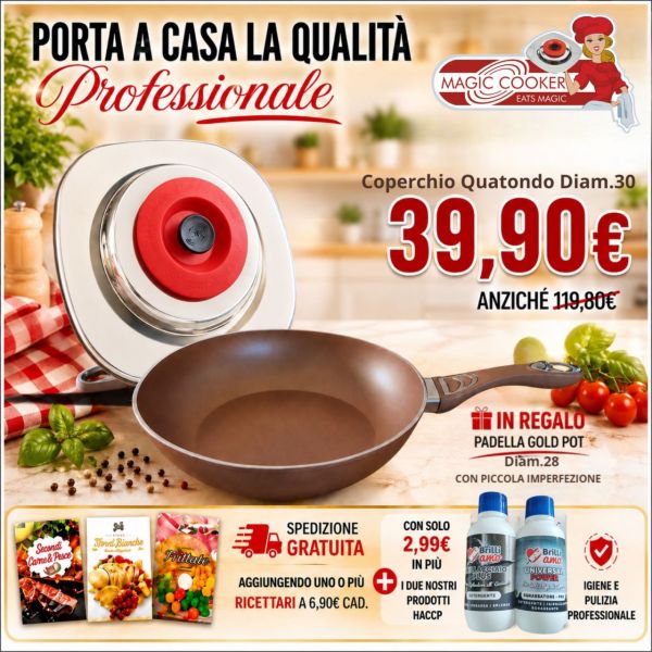 KIT ART QUADRATO 30 CLASSIC + SALTAPASTA 1 MANICO CM 28 GOLD POT PICCOLE IMPERFEZIONI