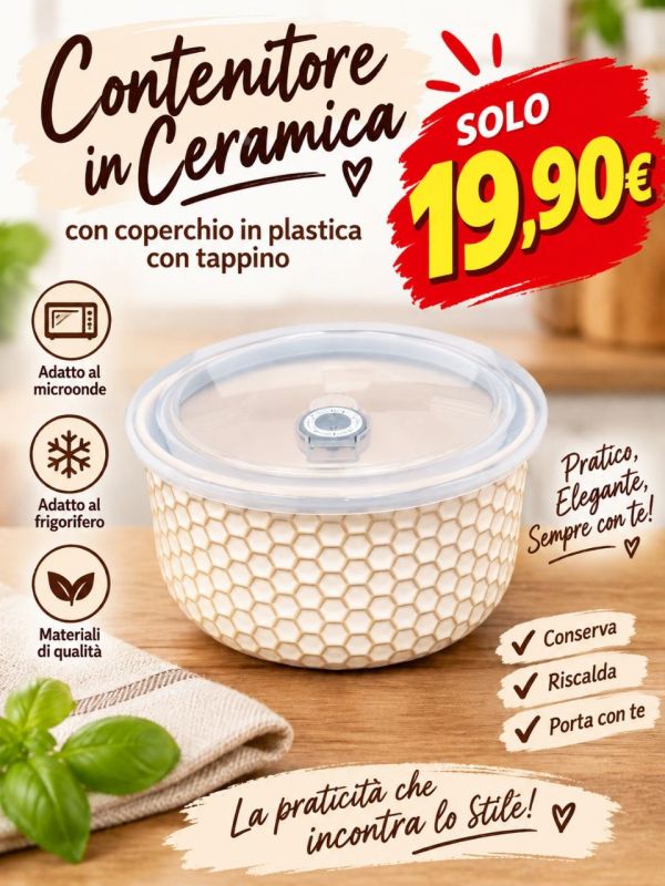 CONTENITORE FRIGO E MICROONDE CON COPERCHIO ERMETICO E INDICATORE DATA Ø 18 CM