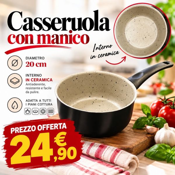 CASSERUOLA CON MANICO IN CERAMICA DIAM. 20
