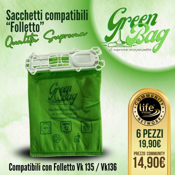 SACCHETTO COMPATIBILE GREEN BAG SC135GB  (CONFEZIONE 6 PZ)