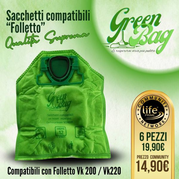 SACCHETTO COMPATIBILE GREEN BAG SC200GB (CONFEZIONE 6 PZ)