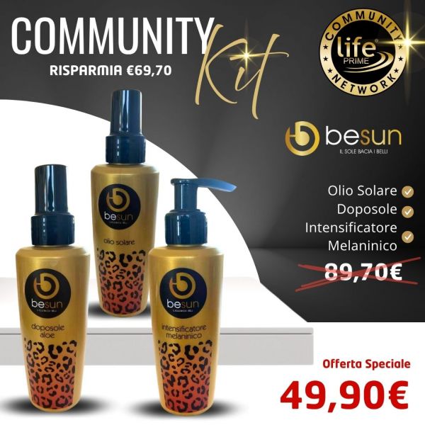KIT BESUN: OLIO SOLARE 150 ML + DOPOSOLE ALOE 150 ML + INTENSIFICATORE MELANINICO 150 ML