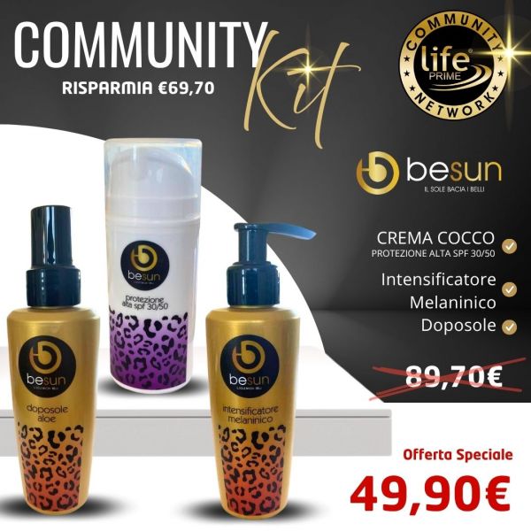 KIT BESUN: CREMA COCCO PROTEZIONE ALTA 100 ML +  DOPOSOLE ALOE 150 ML + INTENSIFICATORE MELANINICO 150 ML