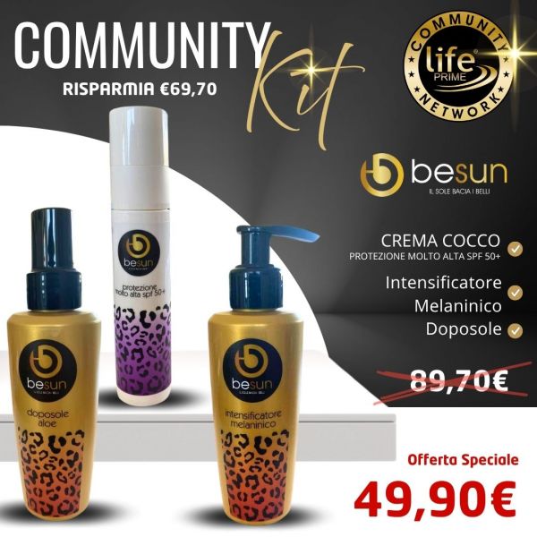 KIT BESUN: CREMA COCCO PROTEZIONE MOLTO ALTA SOFT 50 ML + DOPOSOLE ALOE 150 ML + INTENSIFICATORE MELANINICO 150 ML