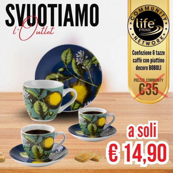 BOBOLO 6 TAZZE CAFFE' CON PIATTINO