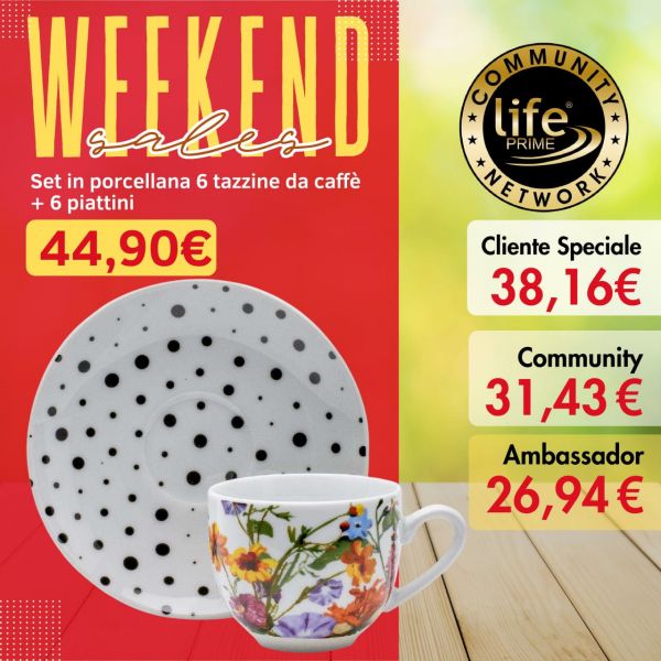 SET 6 TAZZINE DA CAFFE' IN PORCELLANA + 6 PIATTINI