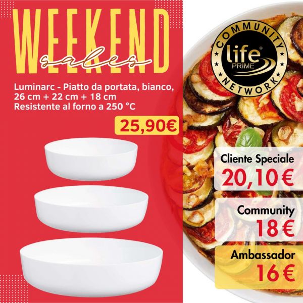 LUMINARC - PIATTO DA PORTATA BIANCO 26 cm + 22 cm + 18 cm RESISTENTE AL FORNO A 250 ° C