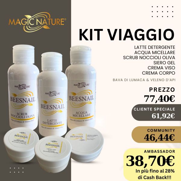 KIT PROVA: LATTE DETERGENTE - ACQUA MICELLARE - SCRUB NOCCIOLI OLIVA - SIERO GEL ANTIAGE - CREMA VISO ANTIAGE - CREMA CORPO TRIPLE ACTION