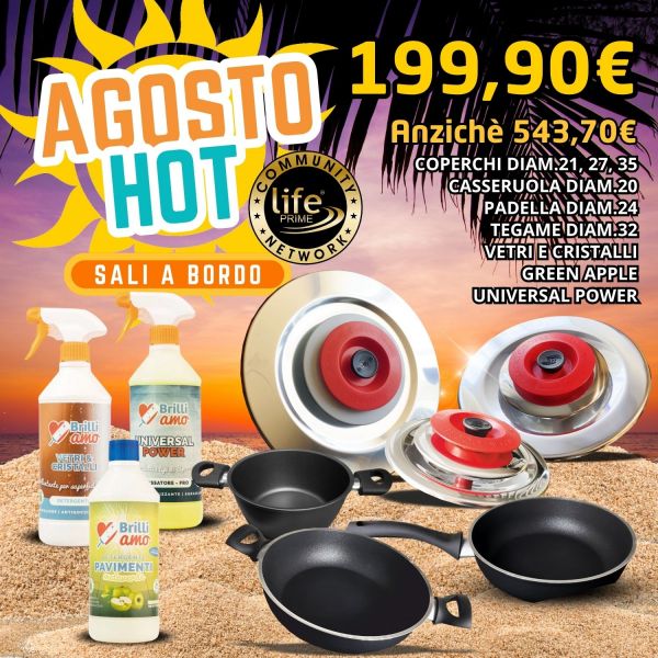 KIT ON BOARD: ART TONDO 21 - 27 - 35  CLASSIC + CASSERUOLA 20 PERFECTA + TEGAME 24 1 MANICO 4MM H7 INDUZIONE + TEGAME 32 INDUZIONE 2 MANIGLIE PERFECTA + VETRI E CRISTALLI + LAVAPAVIMENTI GREEN APPLE + UNIVERSAL POWER