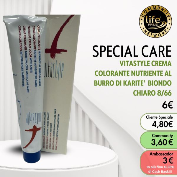 VITASTYLE CREMA COLORANTE NUTRIENTE AL BURRO DI KARITE'  BIONDO CHIARO 8/66