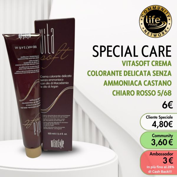 VITASOFT CREMA COLORANTE DELICATA SENZA AMMONIACA CASTANO CHIARO ROSSO 5/68