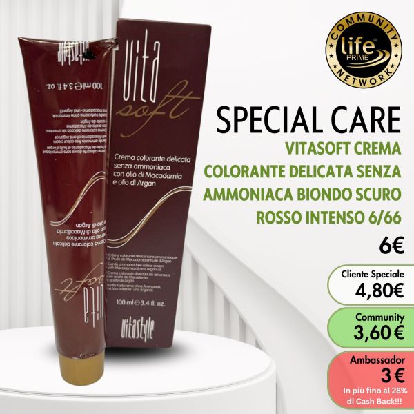 VITASOFT CREMA COLORANTE DELICATA SENZA AMMONIACA BIONDO SCURO ROSSO INTENSO 6/66