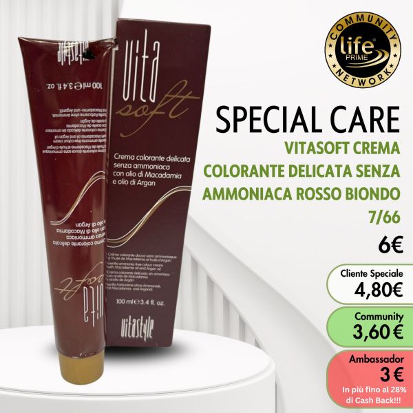 VITASOFT CREMA COLORANTE DELICATA SENZA AMMONIACA ROSSO BIONDO 7/66