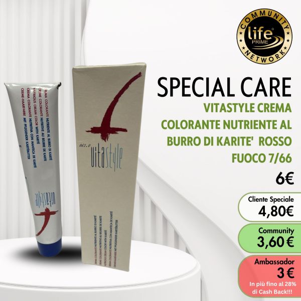 VITASTYLE CREMA COLORANTE NUTRIENTE AL BURRO DI KARITE'  ROSSO FUOCO 7/66